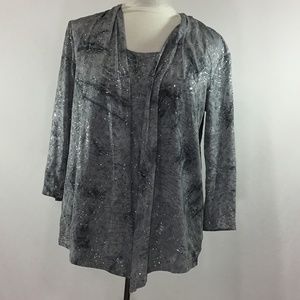 JM Collection Petite Gray/Silver/Charcoal Blouse